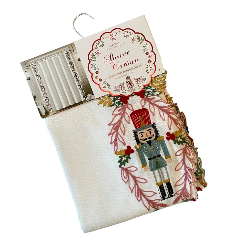 Envogue Embroidered NUTCRACKER Christmas Shower Curtain 72x72 Holiday NEW